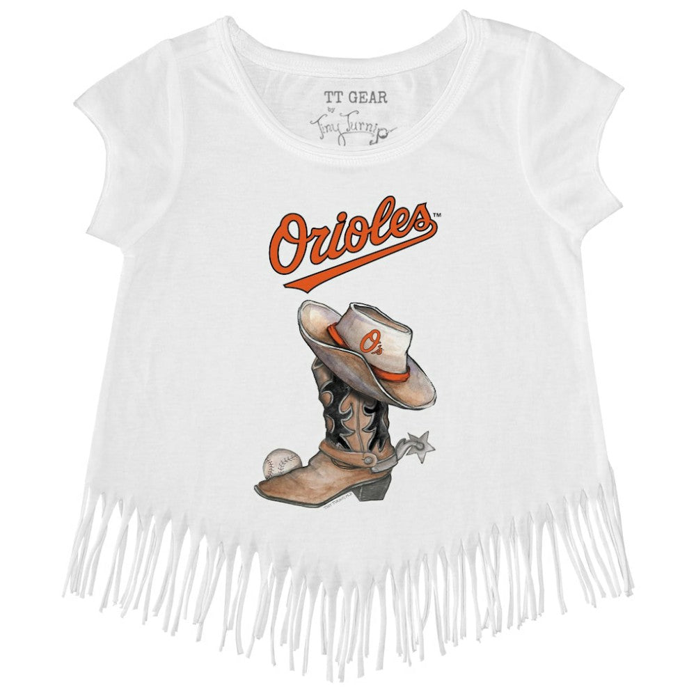 Baltimore Orioles Tiny Turnip Girls Youth Cowboy Boot Fringe T-Shirt | MLB Near me