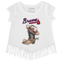 Atlanta Braves Tiny Turnip Girls Youth Cowboy Boot Fringe T-Shirt | MLB For sale