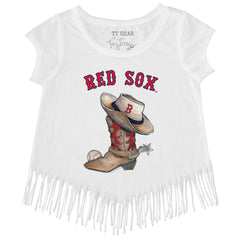 Boston Red Sox Tiny Turnip Girls Youth Cowboy Boot Fringe T-Shirt | MLB On Sale