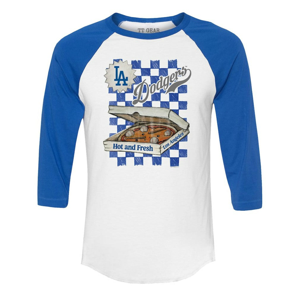 Los Angeles Dodgers Tiny Turnip Women's Pizza 3/4-Sleeve Raglan Baseball T-Shirt | MLB New