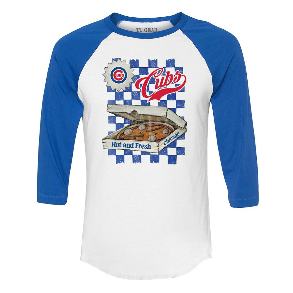 Chicago Cubs Tiny Turnip Women's Pizza 3/4-Sleeve Raglan Baseball T-Shirt | MLB Outlet