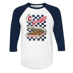 Cleveland Guardians Tiny Turnip Women's Pizza 3/4-Sleeve Raglan Baseball T-Shirt | MLB Outlet
