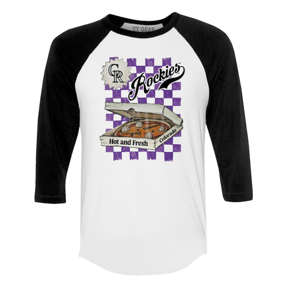 Colorado Rockies Tiny Turnip Women's Pizza 3/4-Sleeve Raglan Baseball T-Shirt | MLB On Sale