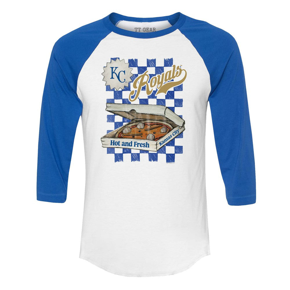 Kansas City Royals Tiny Turnip Women's Pizza 3/4-Sleeve Raglan Baseball T-Shirt | MLB On Sale