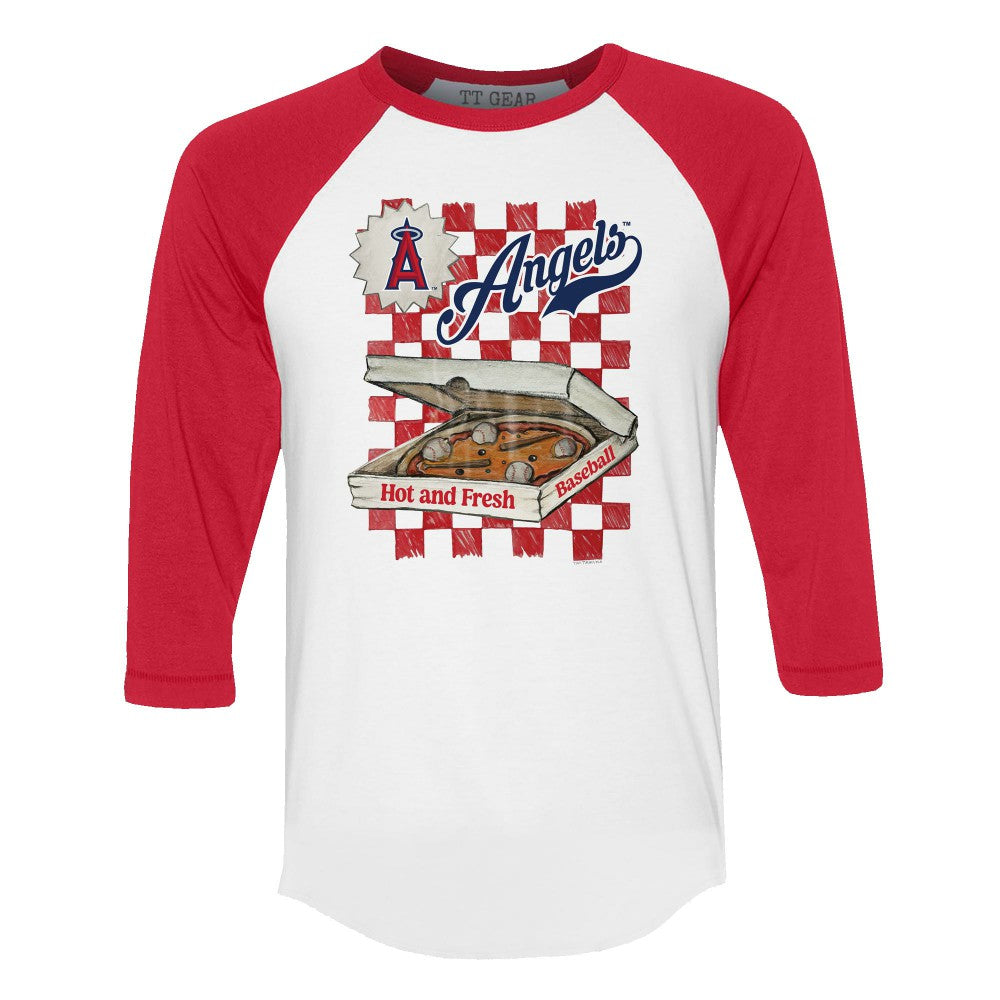Los Angeles Angels Tiny Turnip Women's Pizza 3/4-Sleeve Raglan Baseball T-Shirt | MLB New