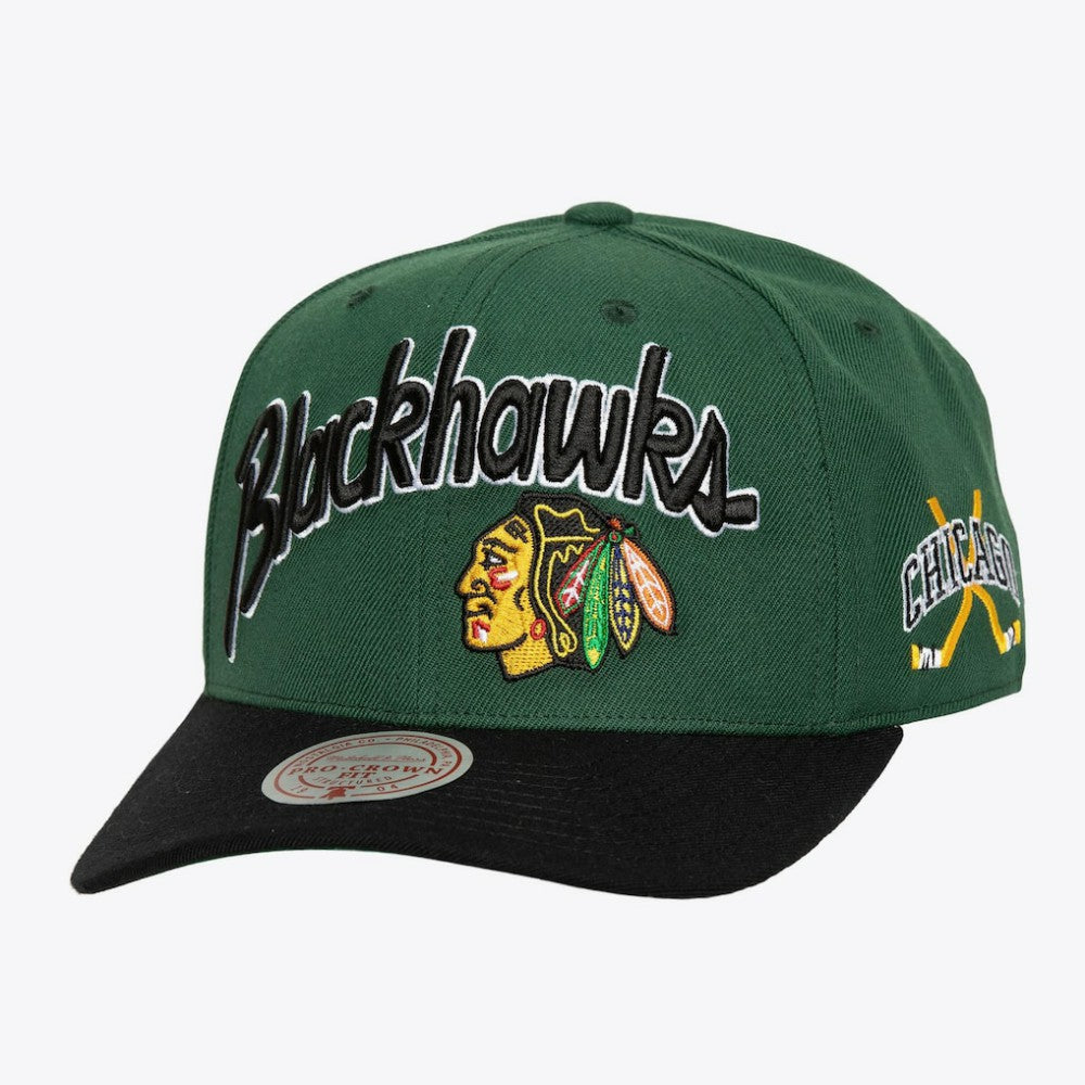 Chicago Blackhawks Mitchell & Ness x Just Don Wave Script Pro Strapback Hat Outlet