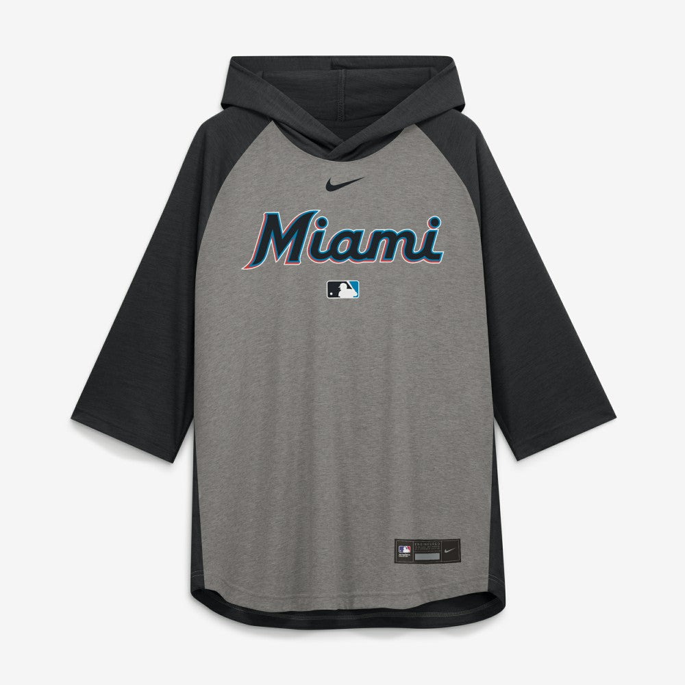 Miami Marlins Nike Authentic Collection Flux Dri-FIT Raglan 3/4-Sleeve Hooded T-Shirt | MLB Outlet