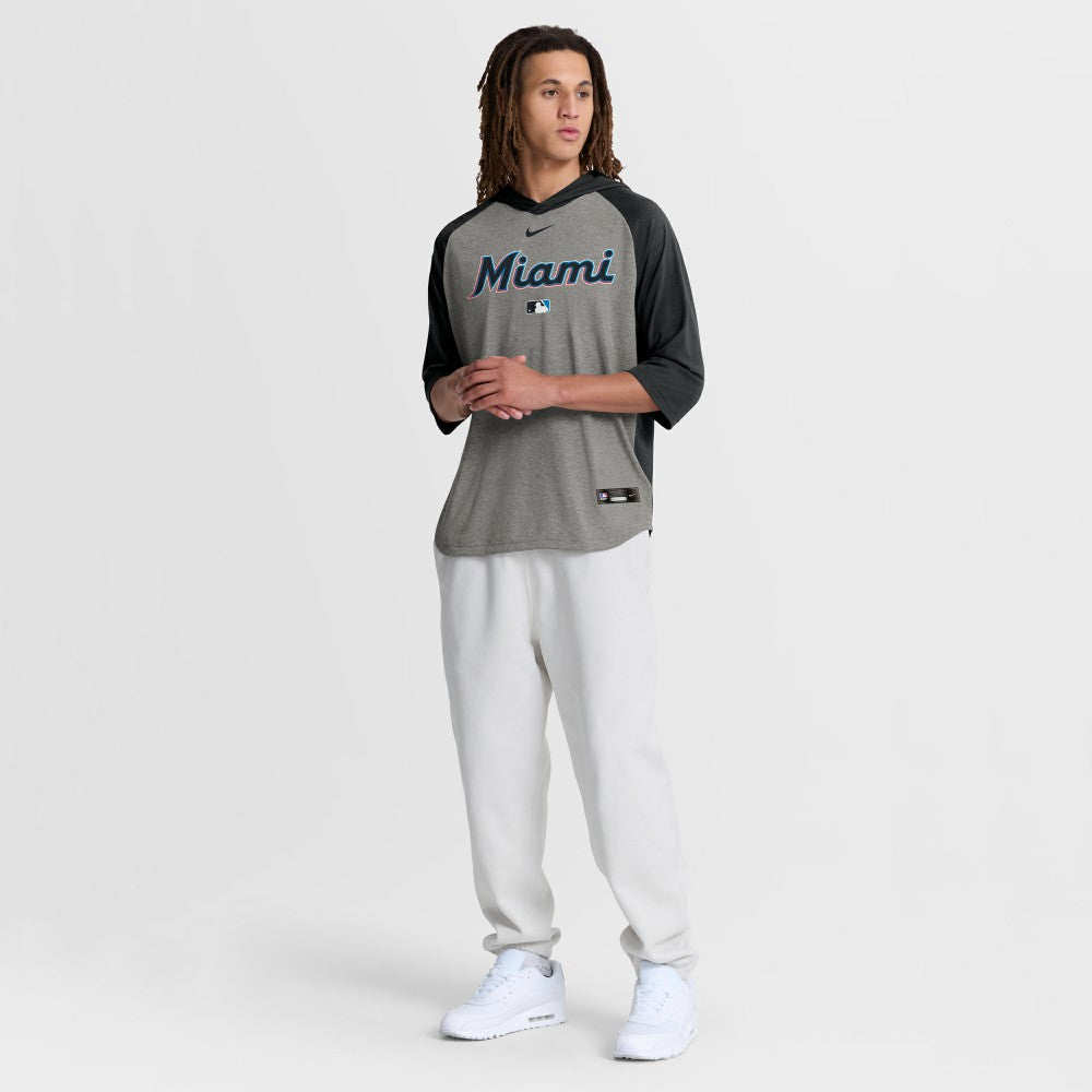 Miami Marlins Nike Authentic Collection Flux Dri-FIT Raglan 3/4-Sleeve Hooded T-Shirt | MLB Outlet