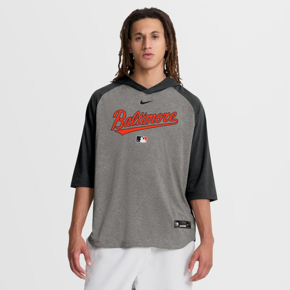 Baltimore Orioles Nike Authentic Collection Flux Dri-FIT Raglan 3/4-Sleeve Hooded T-Shirt | MLB Shop
