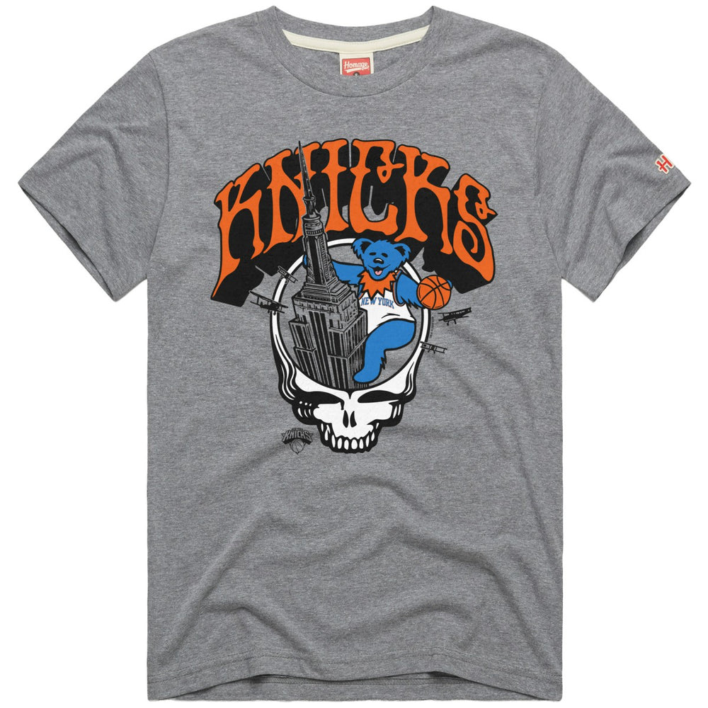 New York Knicks x Grateful Dead Homage Skull Tri-Blend T-Shirt On Sale