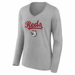 Cincinnati Reds Women's Team Lockup Long Sleeve V-Neck T-Shirt | MLB Discount