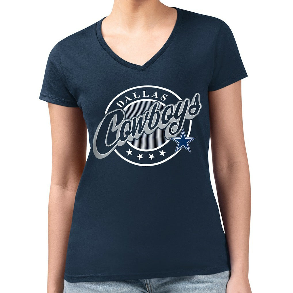 Dallas Cowboys  G-III 4Her by Carl Banks Women's Super-Slim Fit Lightweight Pinstripe Circle V-Neck T-Shirt