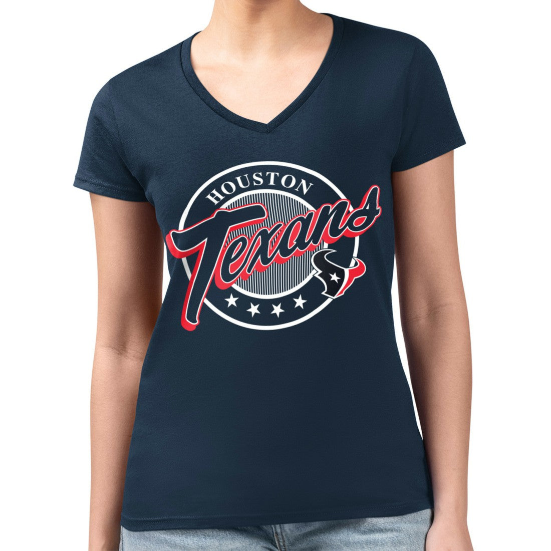 Houston Texans  G-III 4Her by Carl Banks Women's Super-Slim Fit Lightweight Pinstripe Circle V-Neck T-Shirt