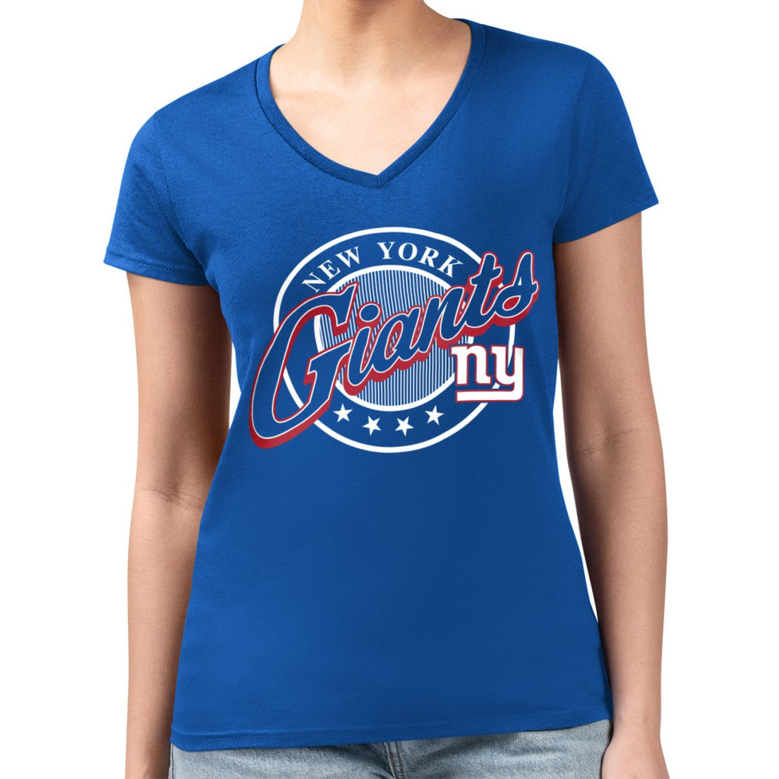 New York Giants  G-III 4Her by Carl Banks Women's Super-Slim Fit Lightweight Pinstripe Circle V-Neck T-Shirt