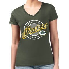 Green Bay Packers  G-III 4Her by Carl Banks Women's Super-Slim Fit Lightweight Pinstripe Circle V-Neck T-Shirt