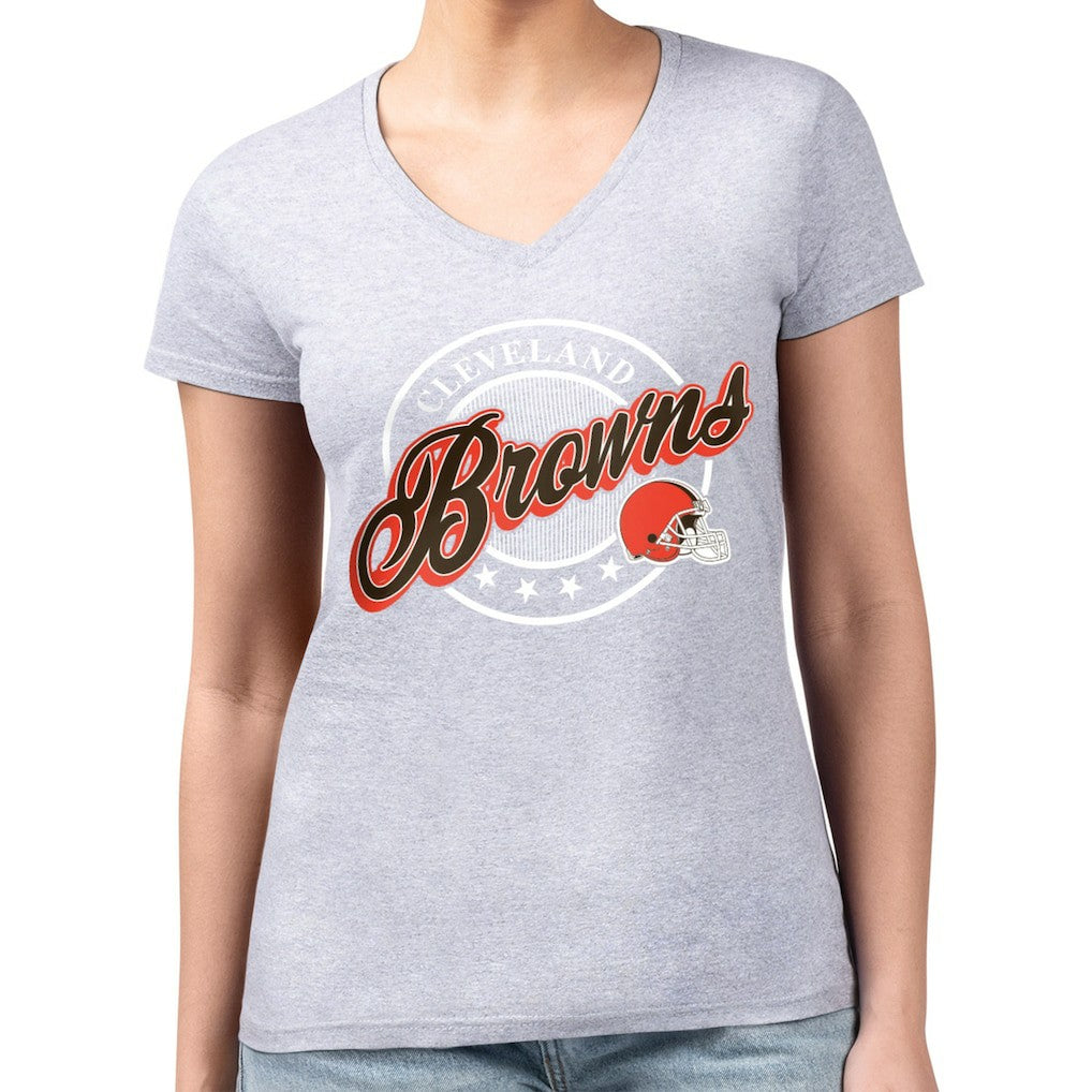 Cleveland Browns  G-III 4Her by Carl Banks Women's Super-Slim Fit Lightweight Pinstripe Circle V-Neck T-Shirt
