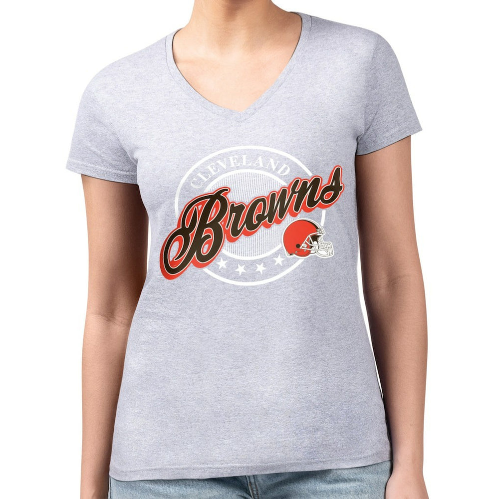 Cleveland Browns  G-III 4Her by Carl Banks Women's Super-Slim Fit Lightweight Pinstripe Circle V-Neck T-Shirt