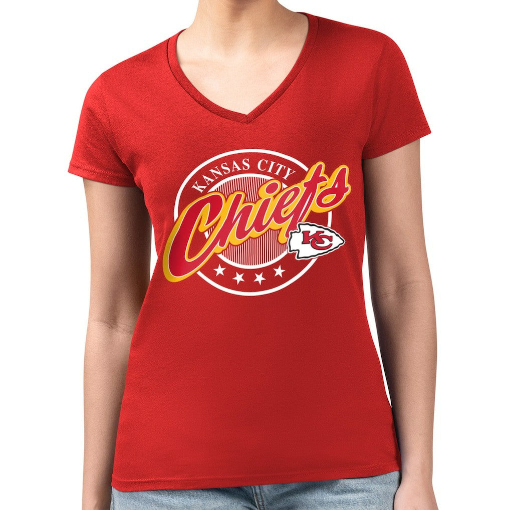 Kansas City Chiefs  G-III 4Her by Carl Banks Women's Super-Slim Fit Lightweight Pinstripe Circle V-Neck T-Shirt