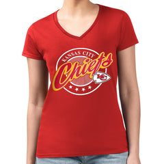 Kansas City Chiefs  G-III 4Her by Carl Banks Women's Super-Slim Fit Lightweight Pinstripe Circle V-Neck T-Shirt