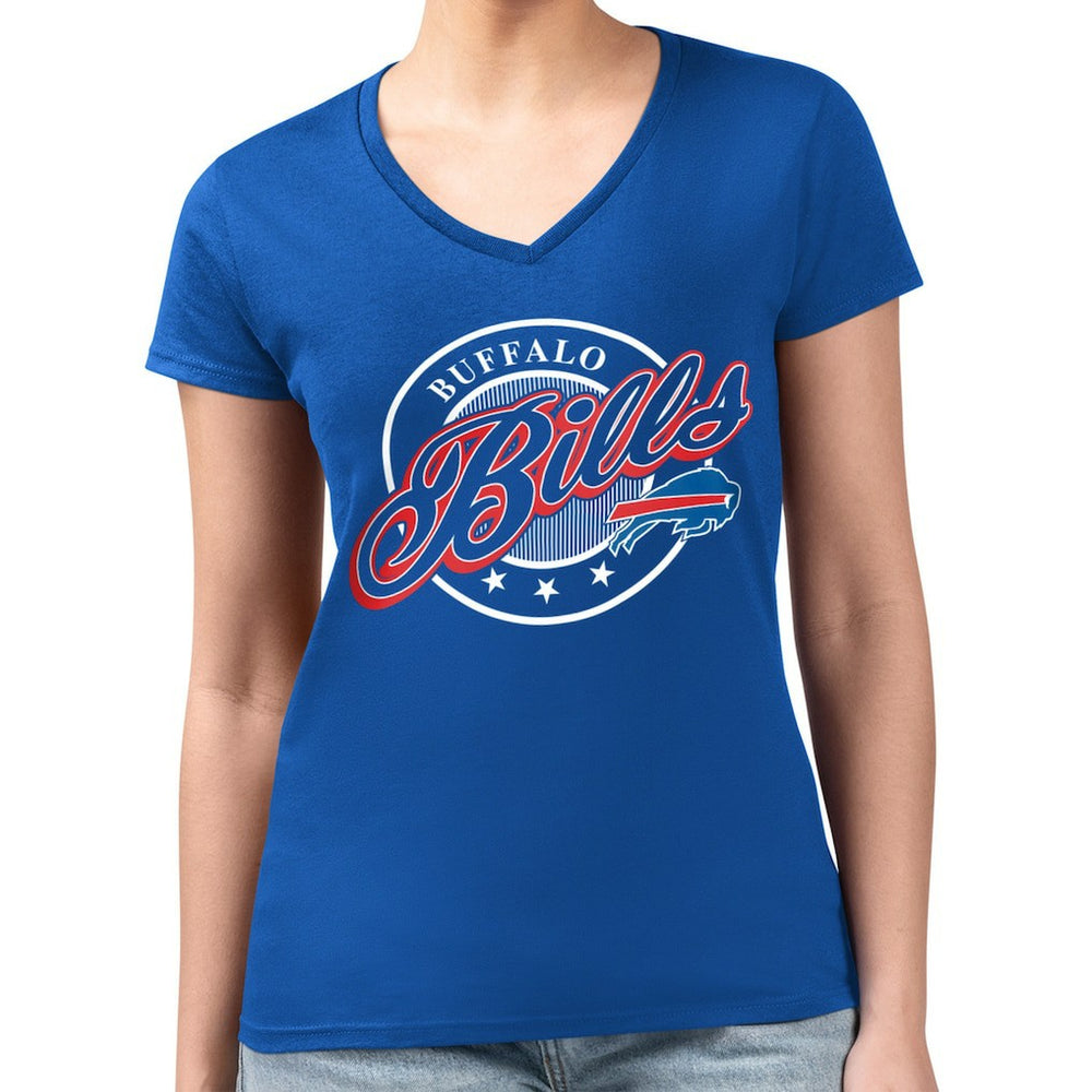 Buffalo Bills  G-III 4Her by Carl Banks Women's Super-Slim Fit Lightweight Pinstripe Circle V-Neck T-Shirt