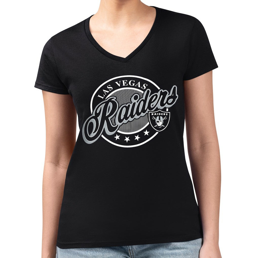 Las Vegas Raiders  G-III 4Her by Carl Banks Women's Super-Slim Fit Lightweight Pinstripe Circle V-Neck T-Shirt