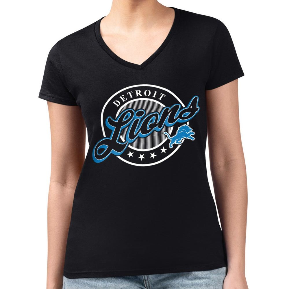 Detroit Lions  G-III 4Her by Carl Banks Women's Super-Slim Fit Lightweight Pinstripe Circle V-Neck T-Shirt