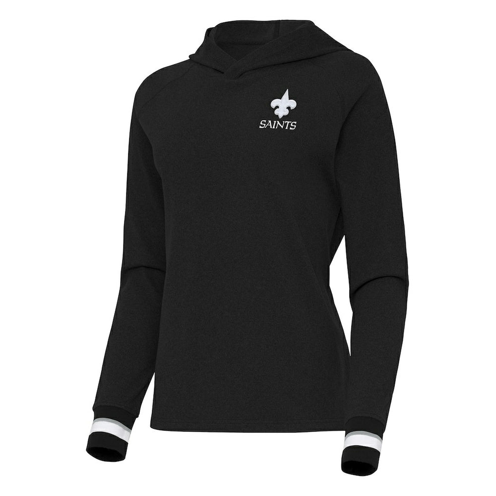 New Orleans Saints  Antigua Women's Trek Raglan Pullover Hoodie