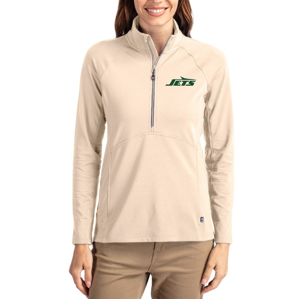 New York Jets  Cutter & Buck Women's Adapt Eco Knit Stretch Recycled Raglan Half-Zip Pullover