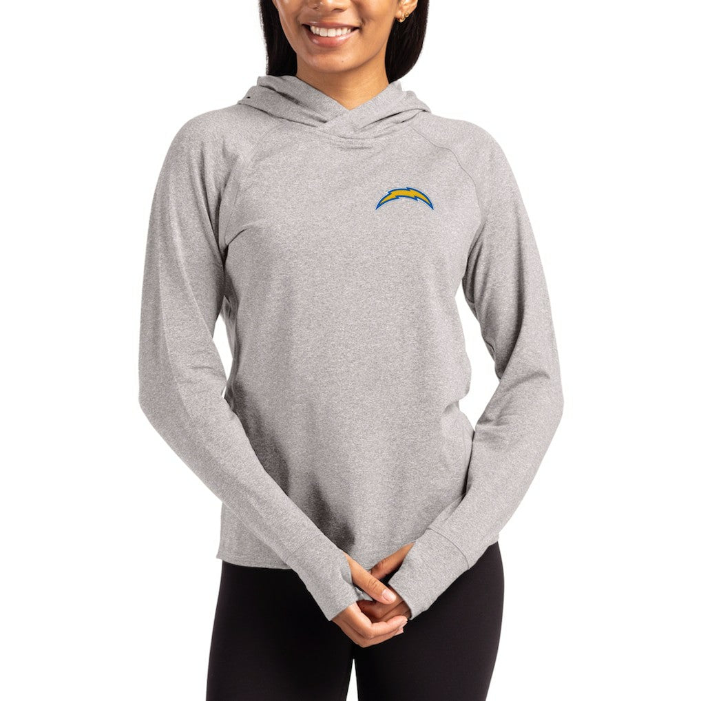 Los Angeles Chargers  Cutter & Buck Women's Primary Logo Adapt Knit Recycled Raglan Pullover Hoodie