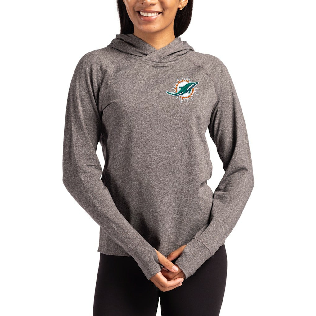 Miami Dolphins  Cutter & Buck Women's Primary Logo Adapt Knit Recycled Raglan Pullover Hoodie