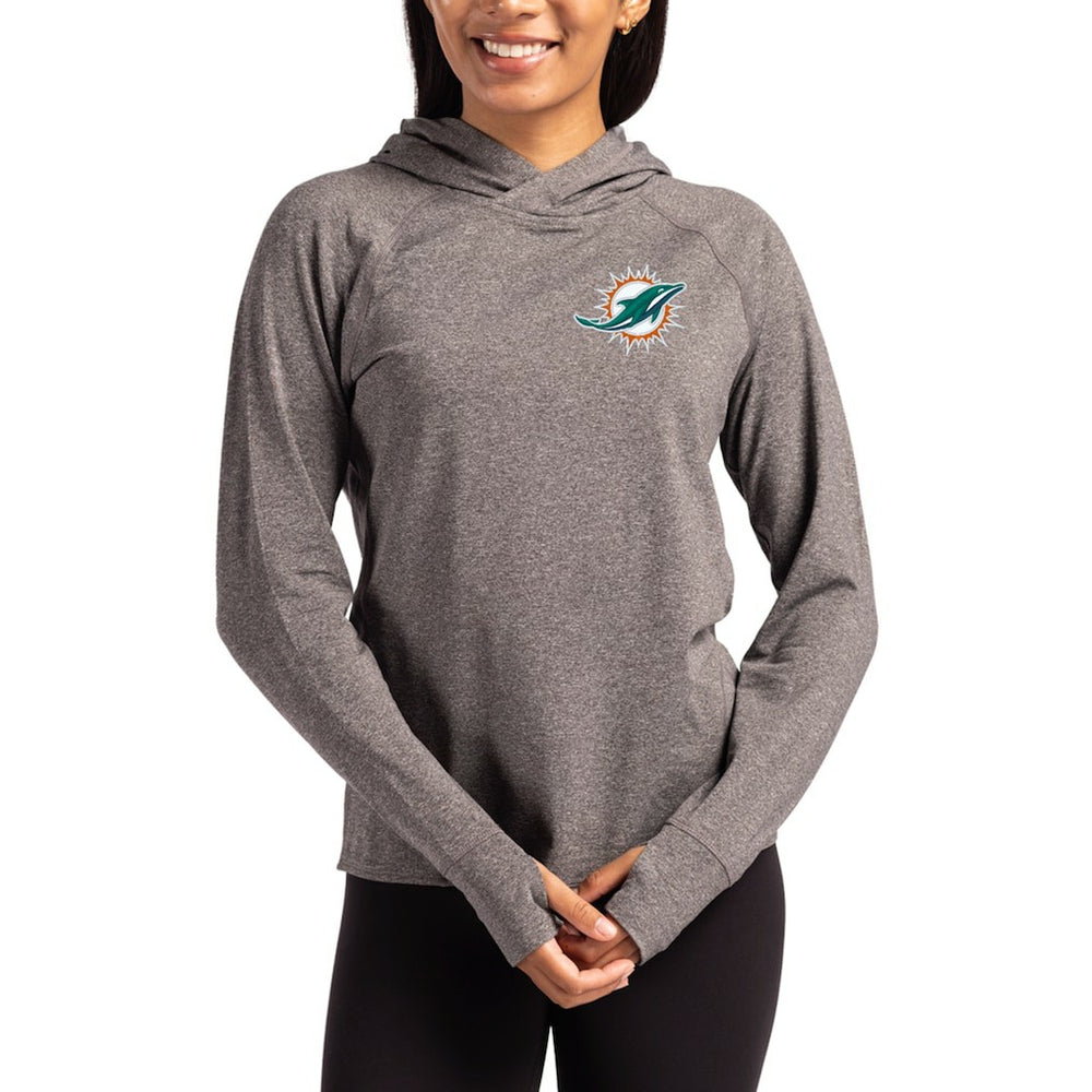 Miami Dolphins  Cutter & Buck Women's Primary Logo Adapt Knit Recycled Raglan Pullover Hoodie