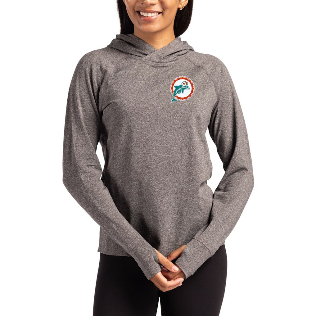 Miami Dolphins  Cutter & Buck Women's Throwback Logo Adapt Knit Recycled Raglan Pullover Hoodie