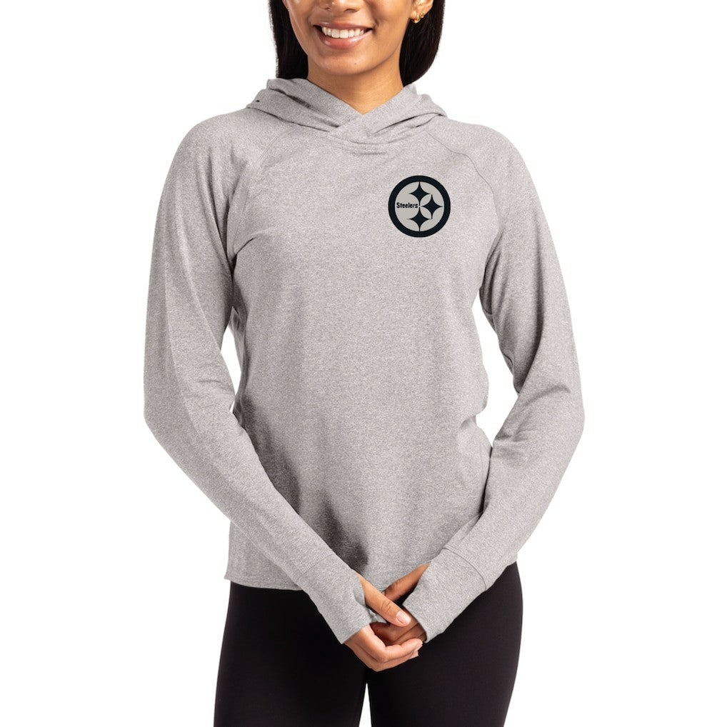 Pittsburgh Steelers  Cutter & Buck Women's Tonal Logo Adapt Knit Recycled Raglan Pullover Hoodie