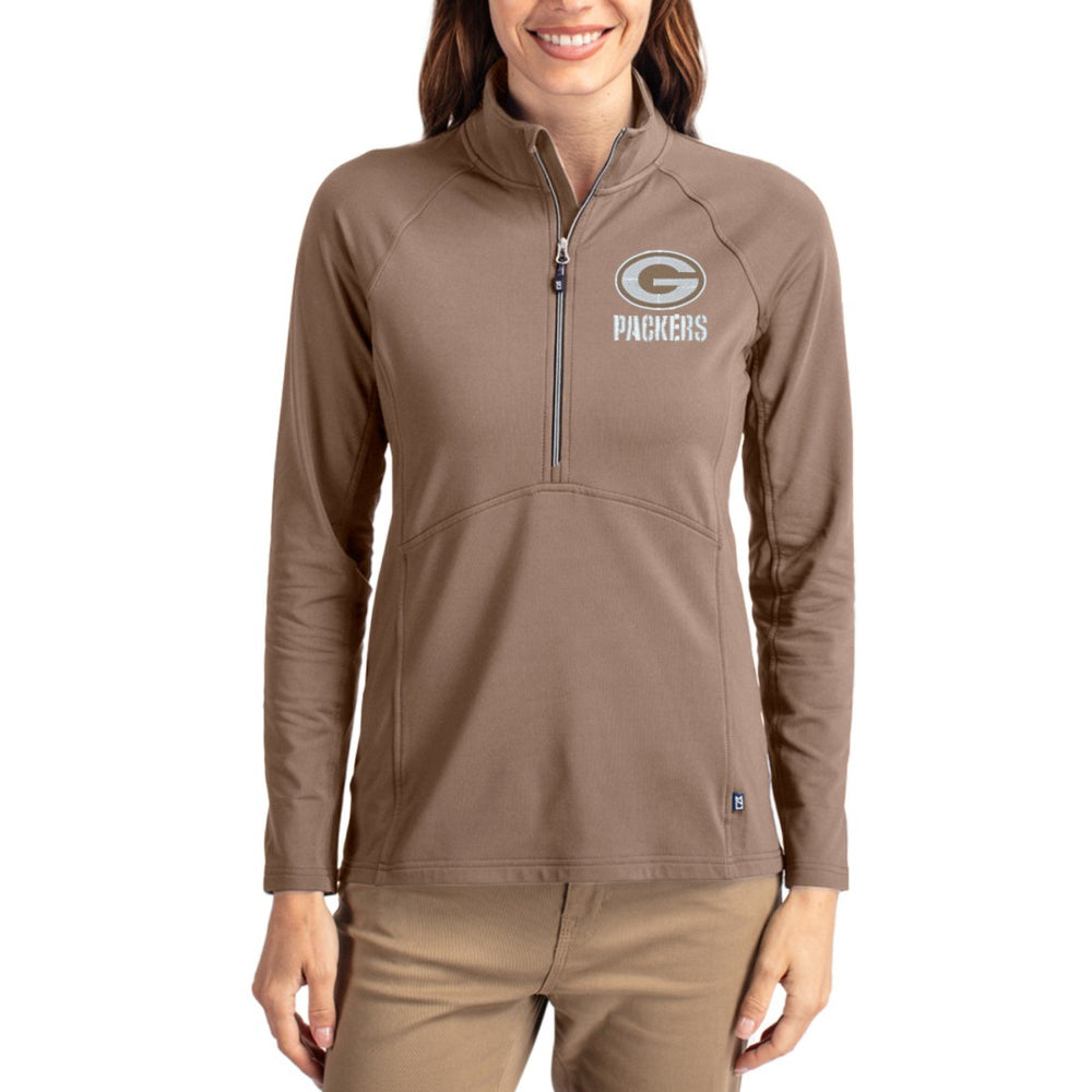 Green Bay Packers  Cutter & Buck Women's Tonal Adapt Eco Knit Stretch Recycled Raglan Half-Zip Pullover