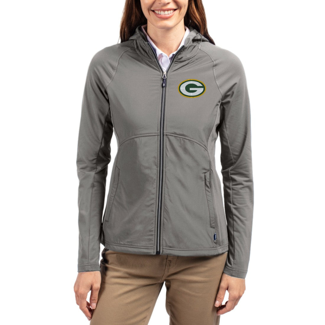 Green Bay Packers  Cutter & Buck Women's Adapt Eco Knit Hybrid Recycled Raglan Full-Zip Hoodie Jacket
