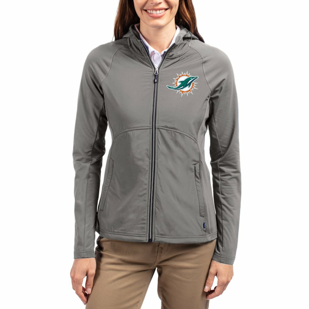 Miami Dolphins  Cutter & Buck Women's Adapt Eco Knit Hybrid Recycled Raglan Full-Zip Hoodie Jacket