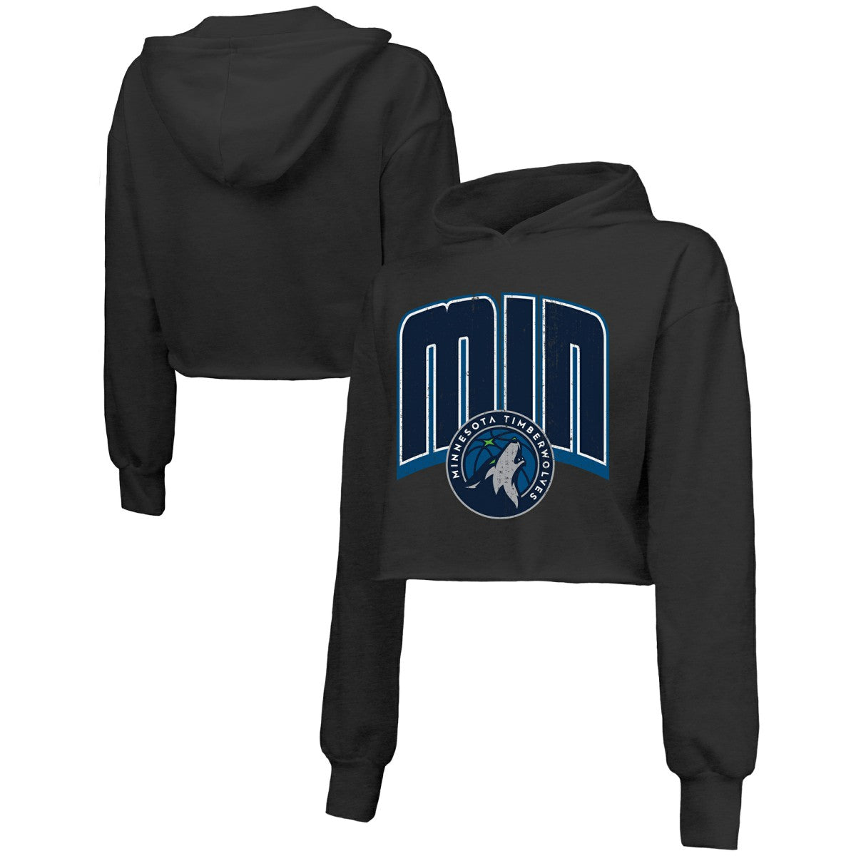 Minnesota Timberwolves Majestic Threads Women's Tri-Blend Cropped Pullover Hoodie New