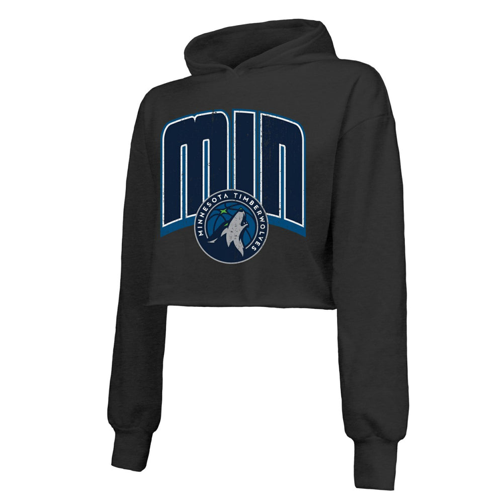 Minnesota Timberwolves Majestic Threads Women's Tri-Blend Cropped Pullover Hoodie New