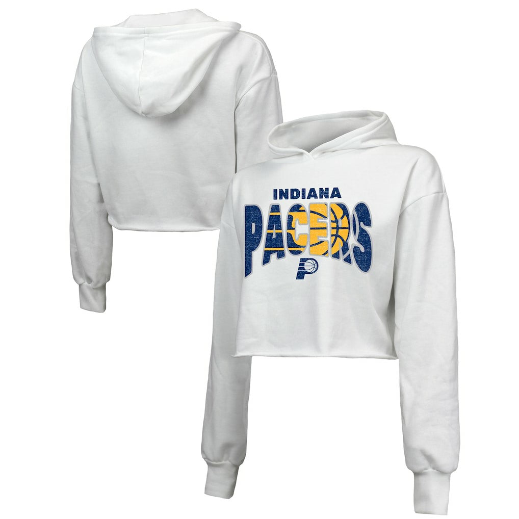 Indiana Pacers Majestic Threads Women's Tri-Blend Cropped Pullover Hoodie On Sale