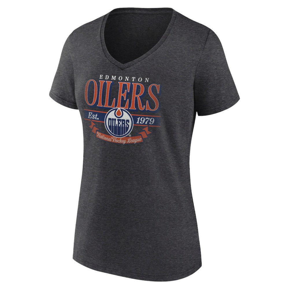 Edmonton Oilers Women's Retro Banner V-Neck T-Shirt For Sale