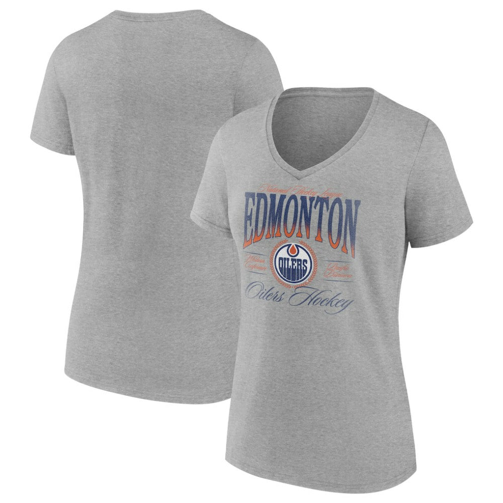 Edmonton Oilers Women's Retro Script V-Neck T-Shirt Discount