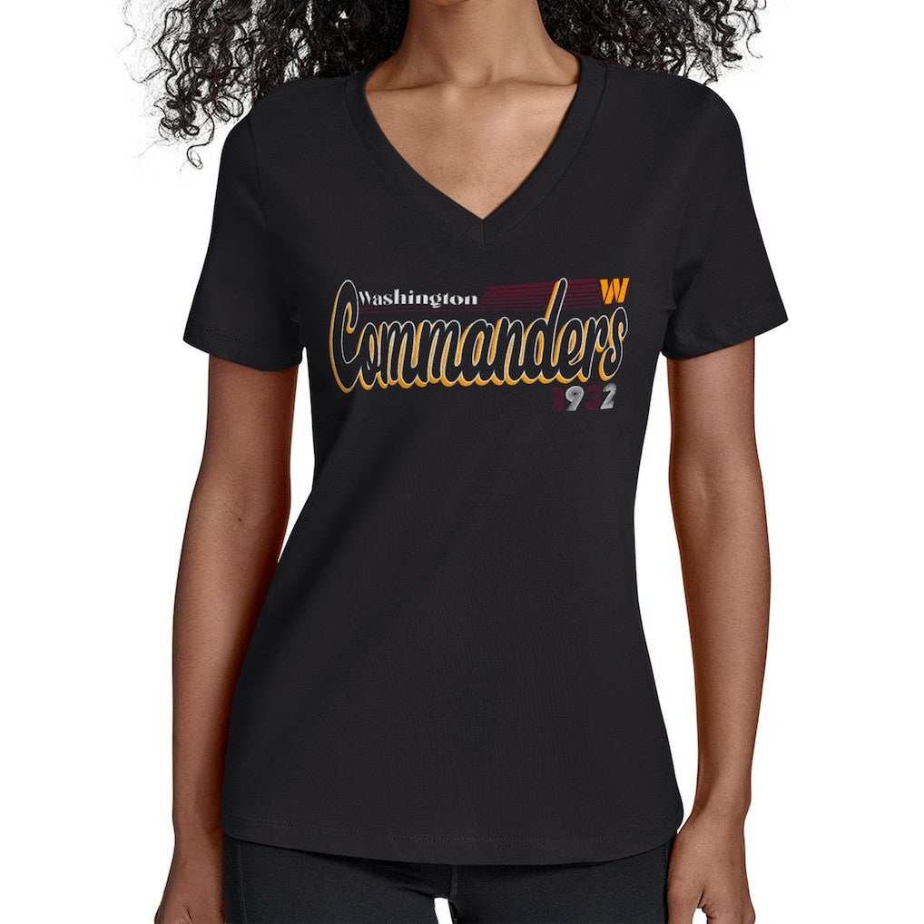 Washington Commanders  Starter Women's Groovy Script V-Neck T-Shirt