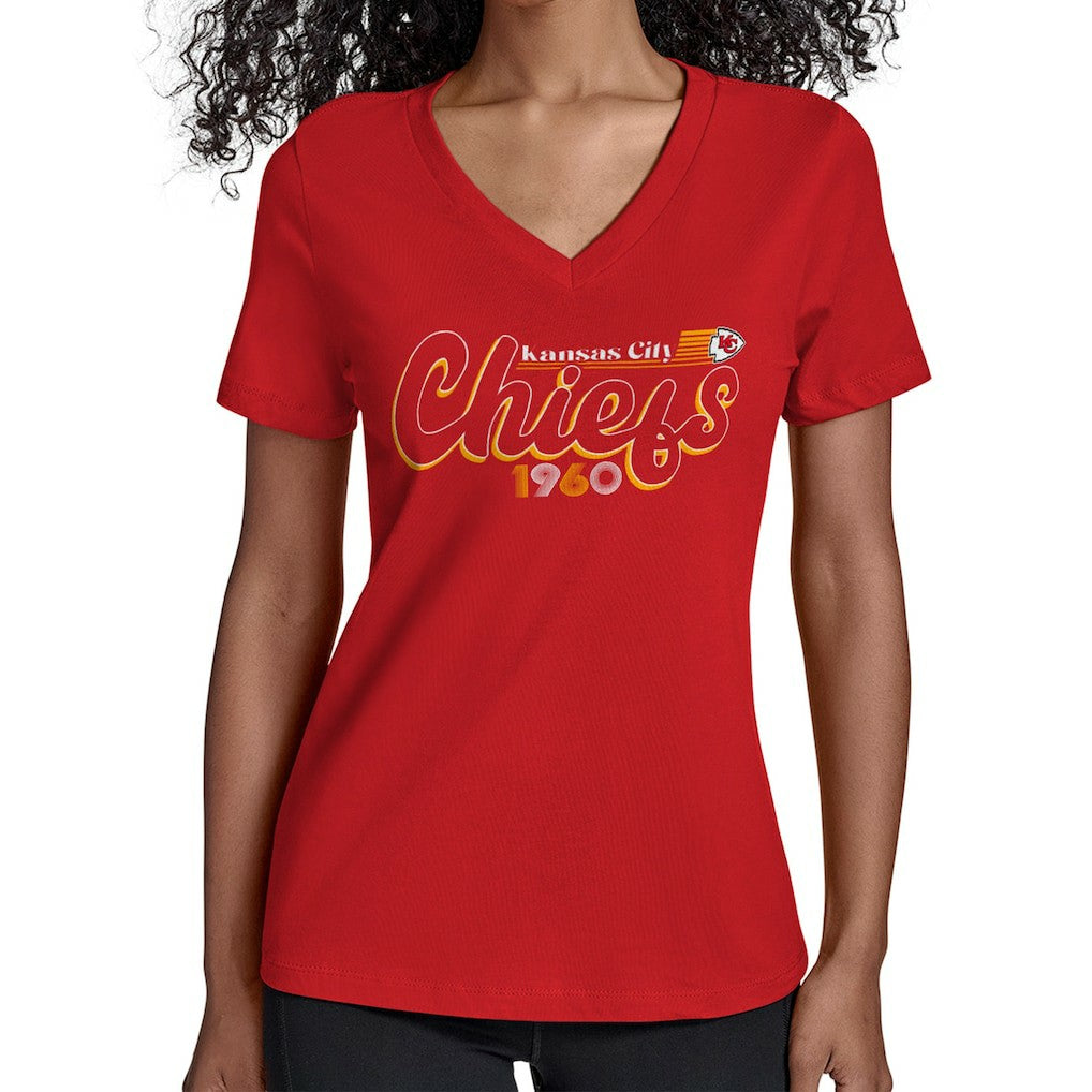Kansas City Chiefs  Starter Women's Groovy Script V-Neck T-Shirt