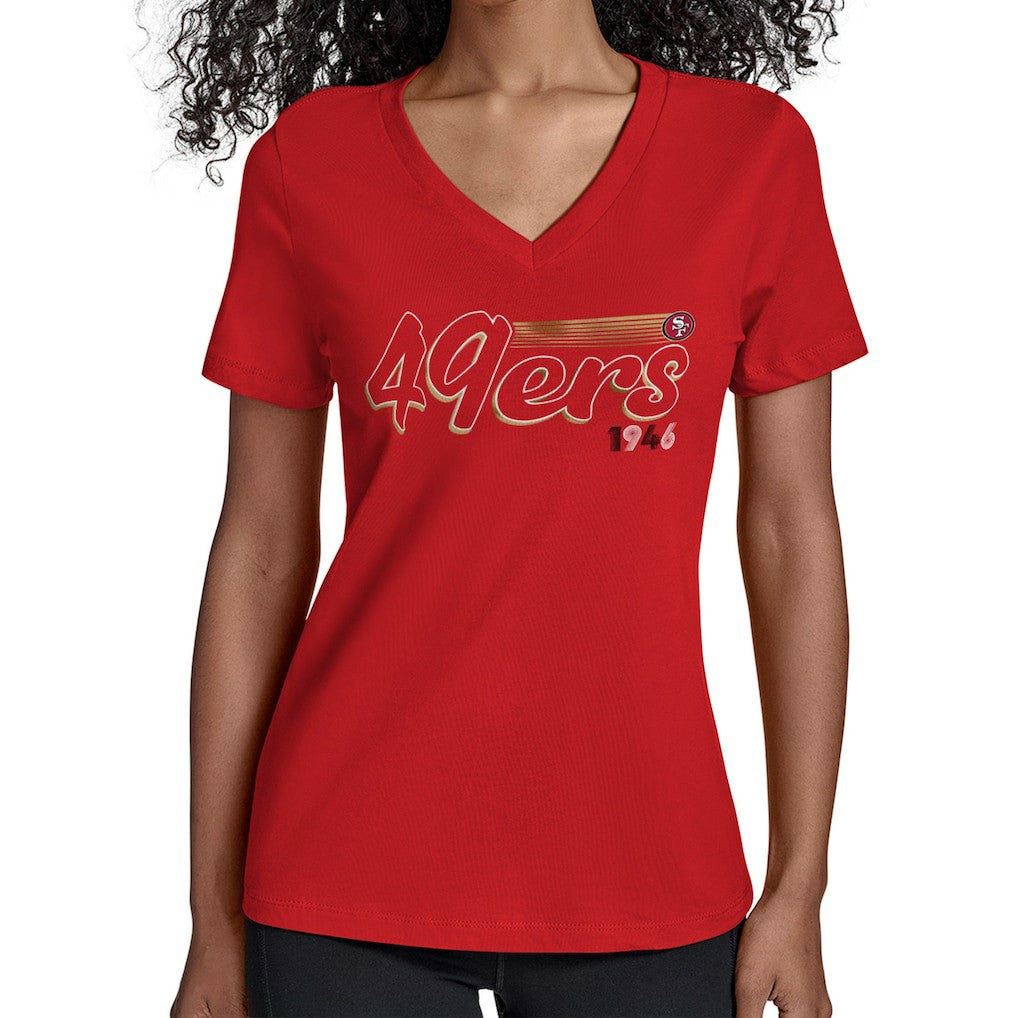 San Francisco 49ers  Starter Women's Groovy Script V-Neck T-Shirt