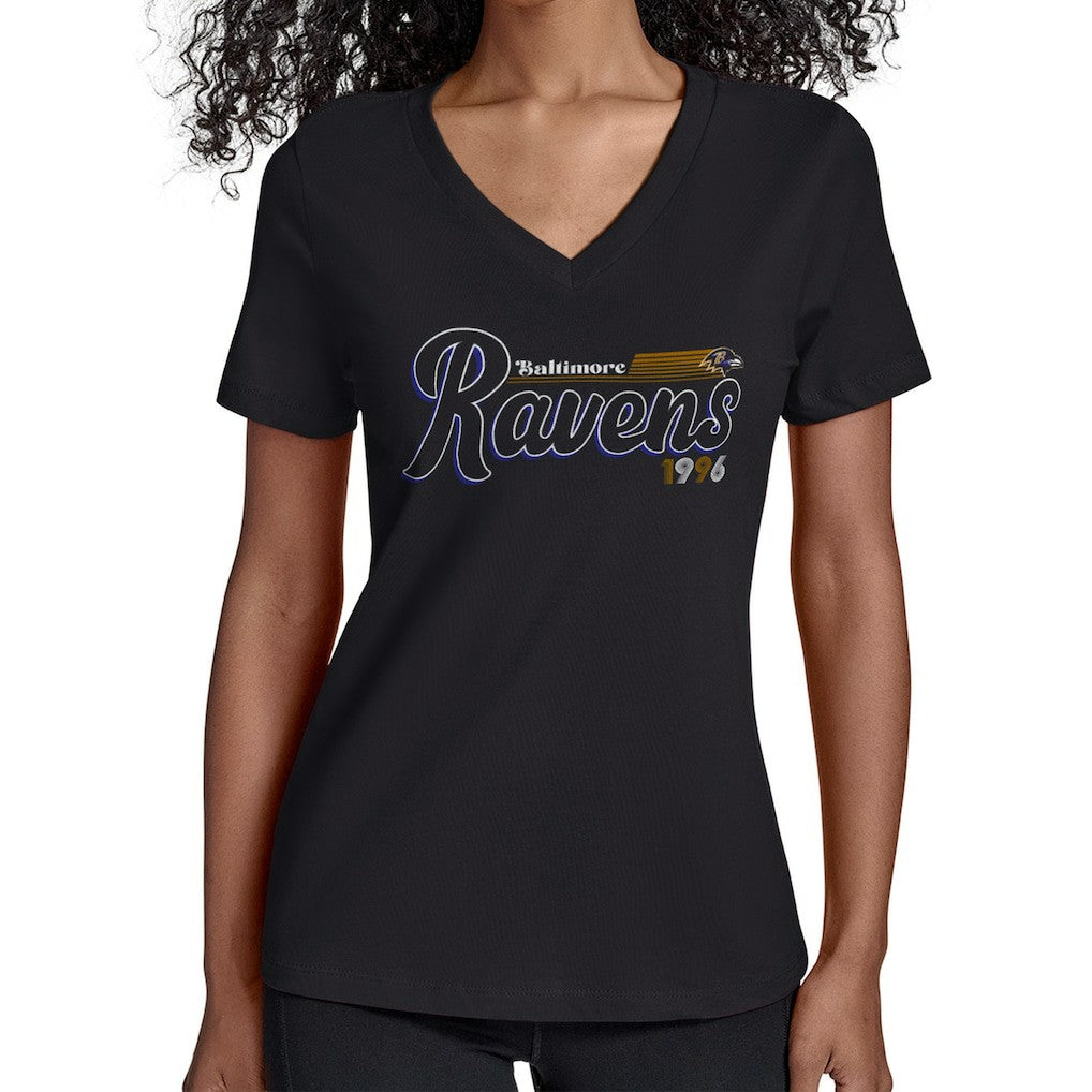 Baltimore Ravens  Starter Women's Groovy Script V-Neck T-Shirt