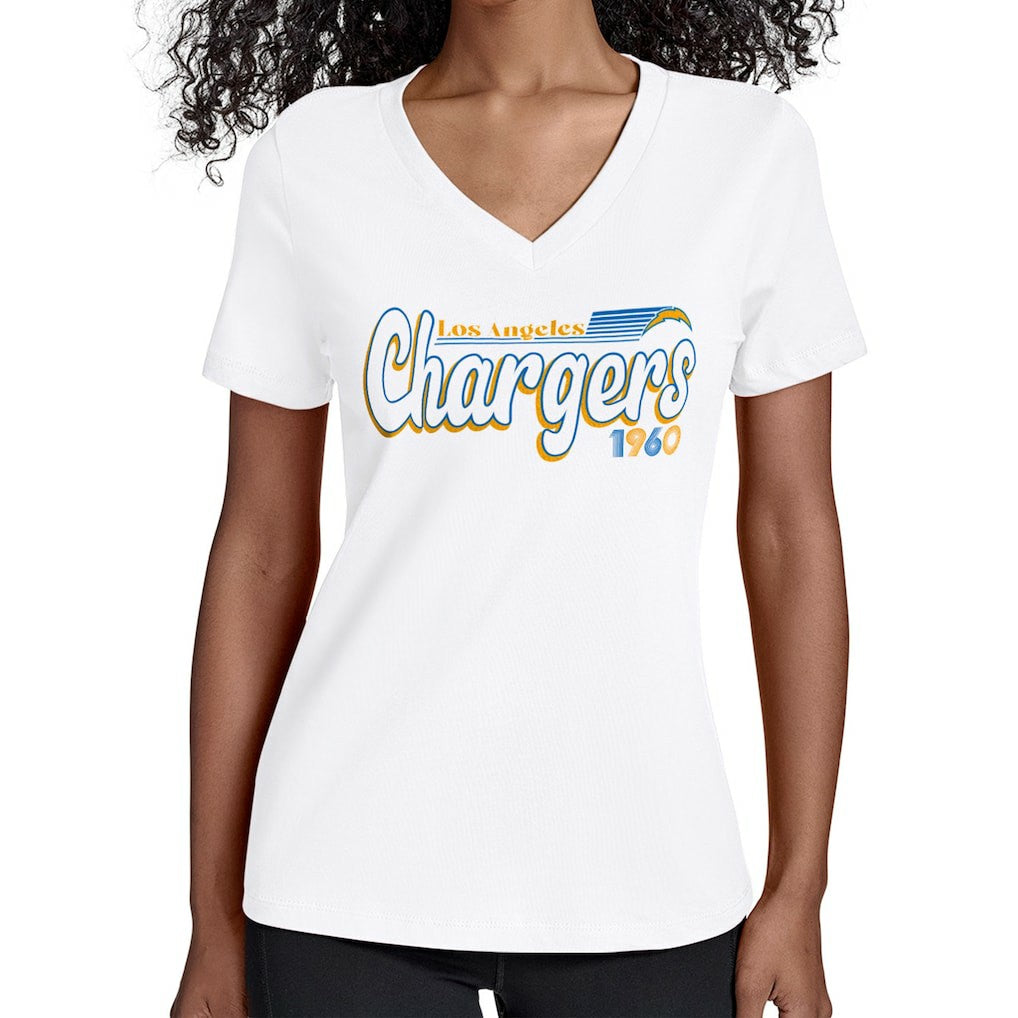 Los Angeles Chargers  Starter Women's Groovy Script V-Neck T-Shirt