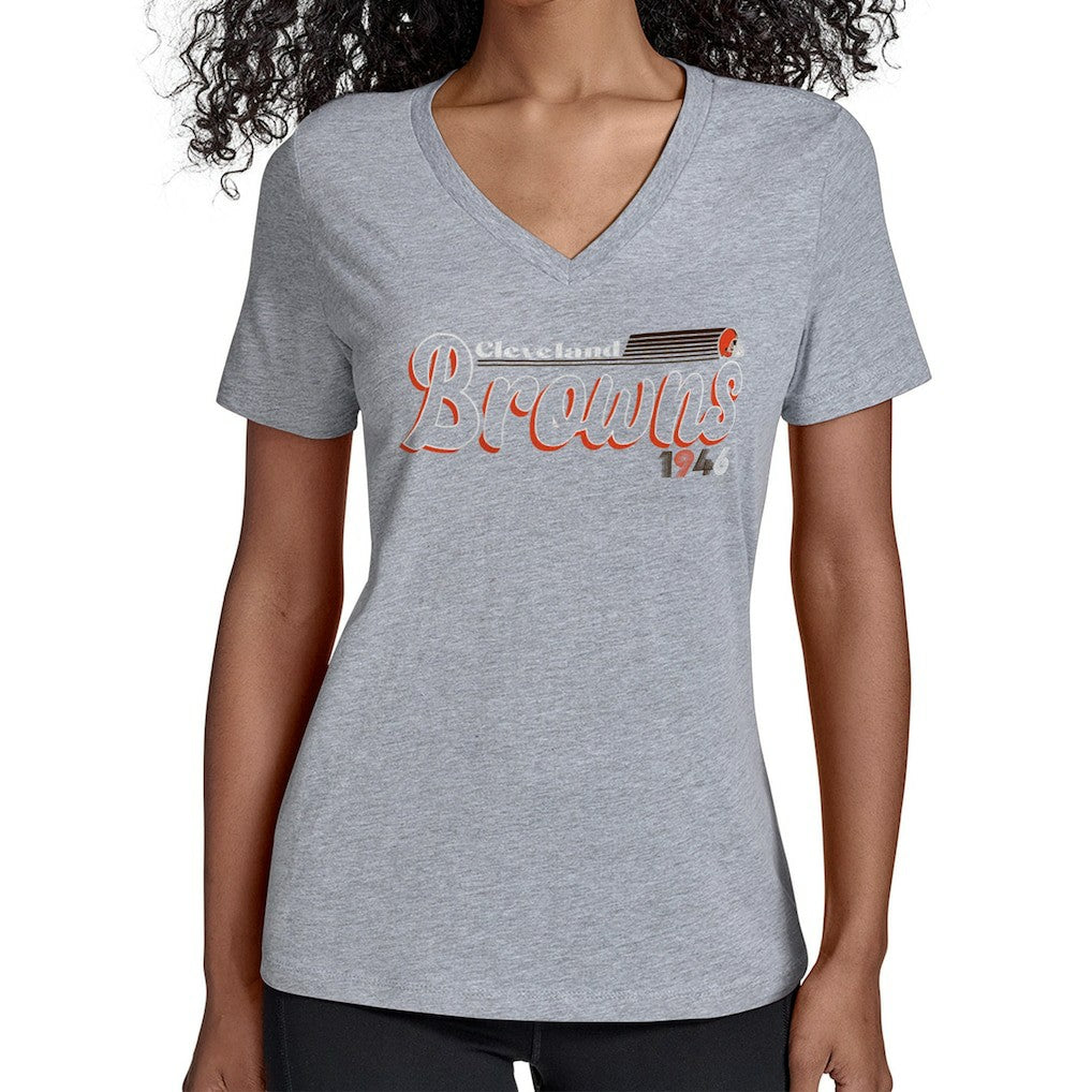 Cleveland Browns  Starter Women's Groovy Script V-Neck T-Shirt