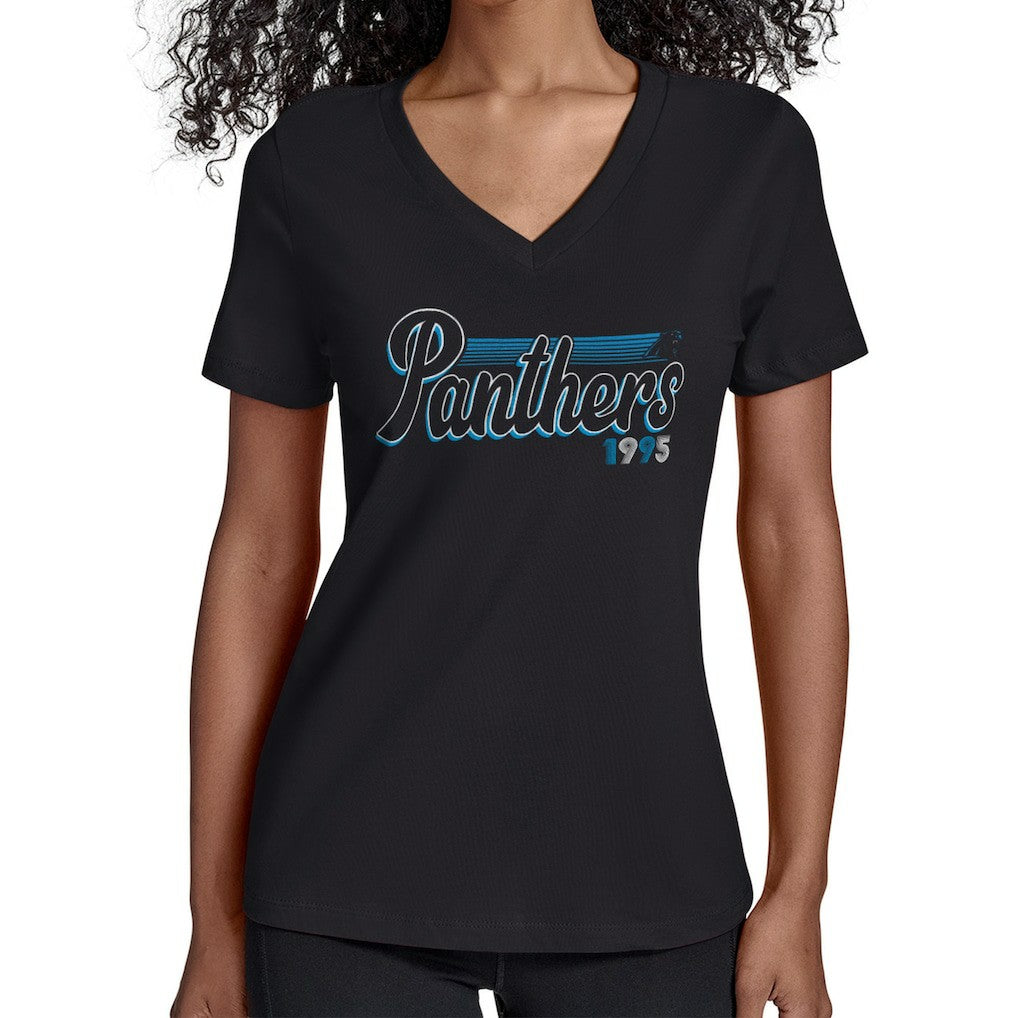 Carolina Panthers  Starter Women's Groovy Script V-Neck T-Shirt