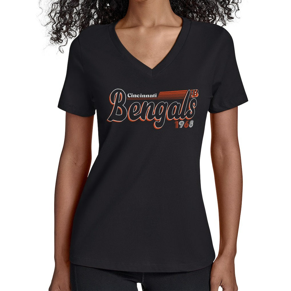 Cincinnati Bengals  Starter Women's Groovy Script V-Neck T-Shirt