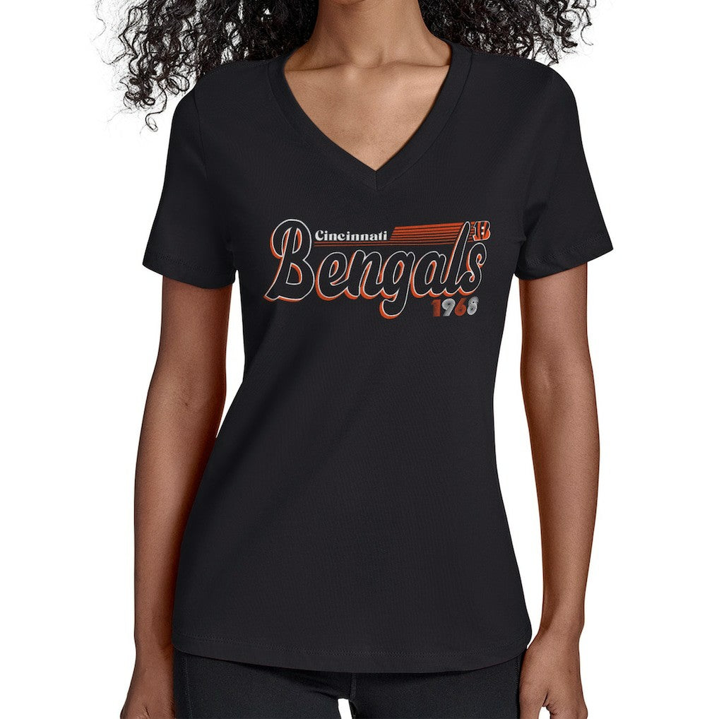 Cincinnati Bengals  Starter Women's Groovy Script V-Neck T-Shirt